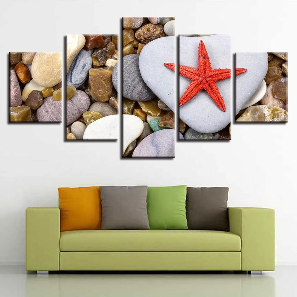 Wall Art Холст Картина 5 шт. Морская звезда и камень модульная HD печатает современные