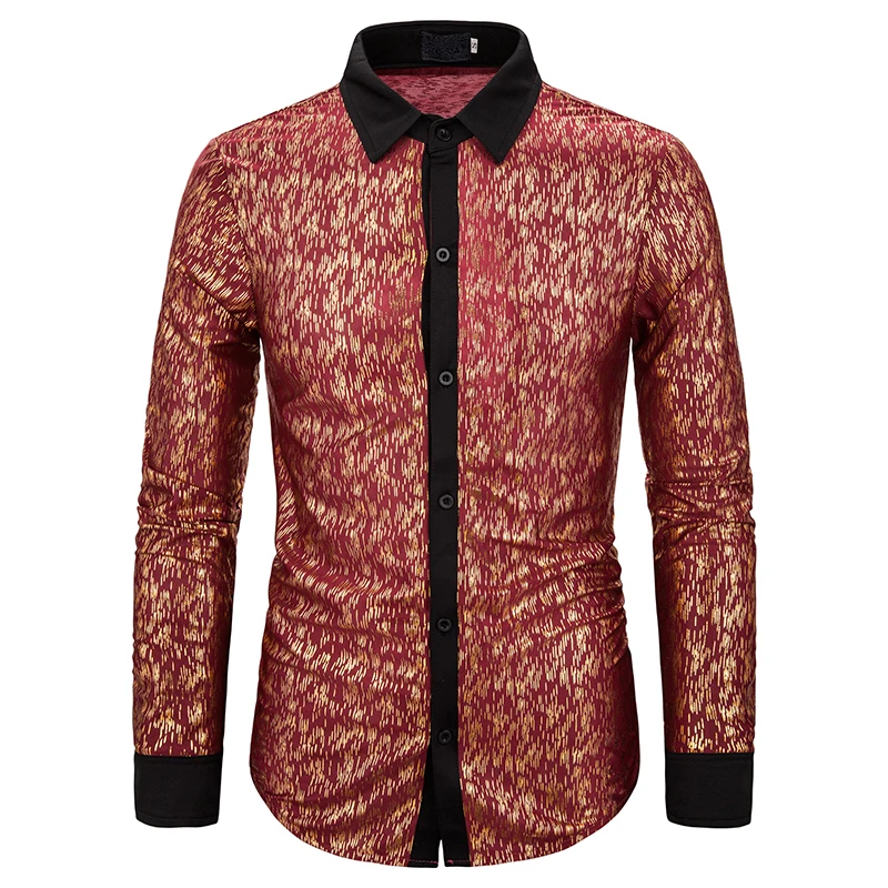 Мужская Осенняя приталенная рубашка с длинным рукавом и тиснением| |