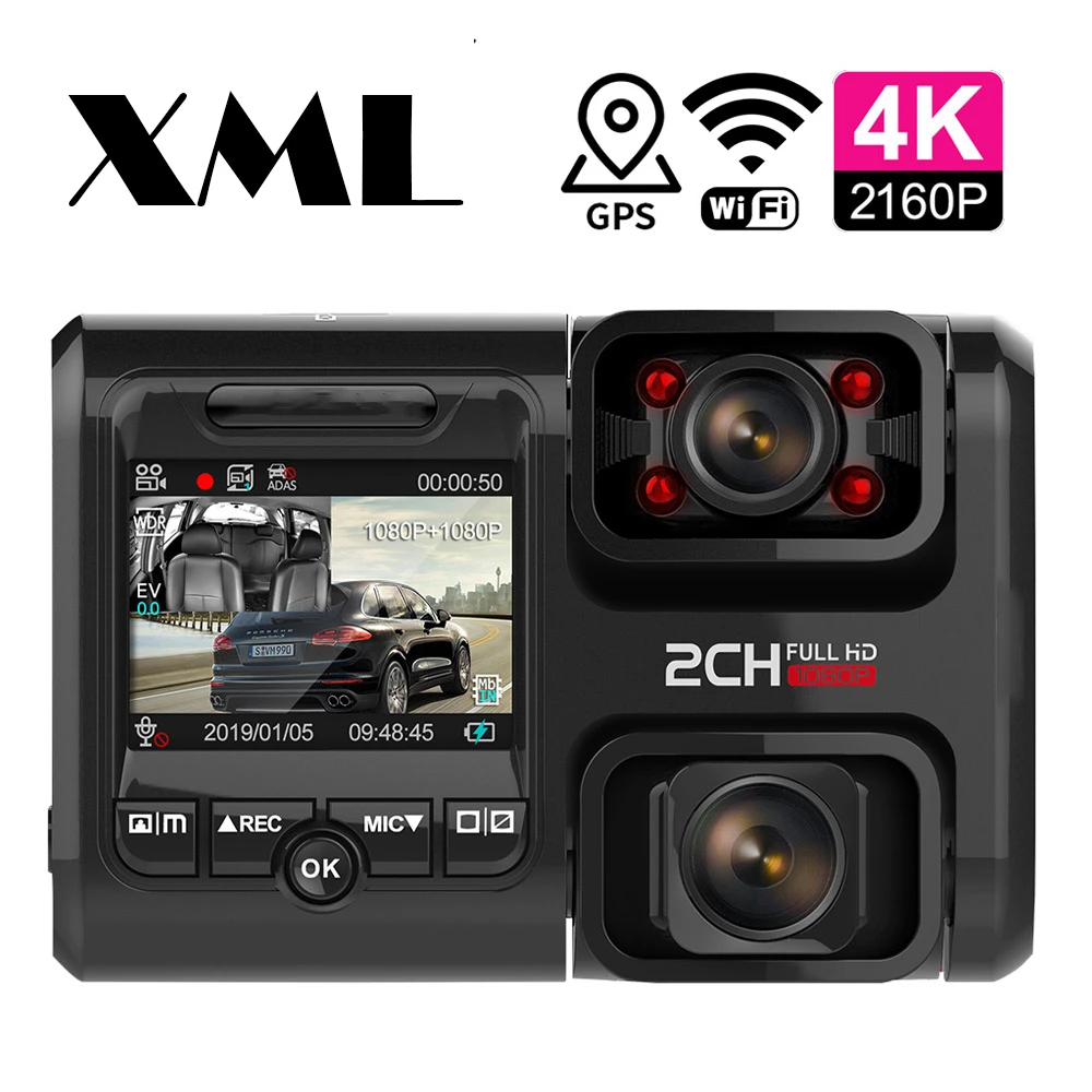 4K 2160P GPS Автомобильный видеорегистратор с двумя объективами WIFI Novatek 96663 чип