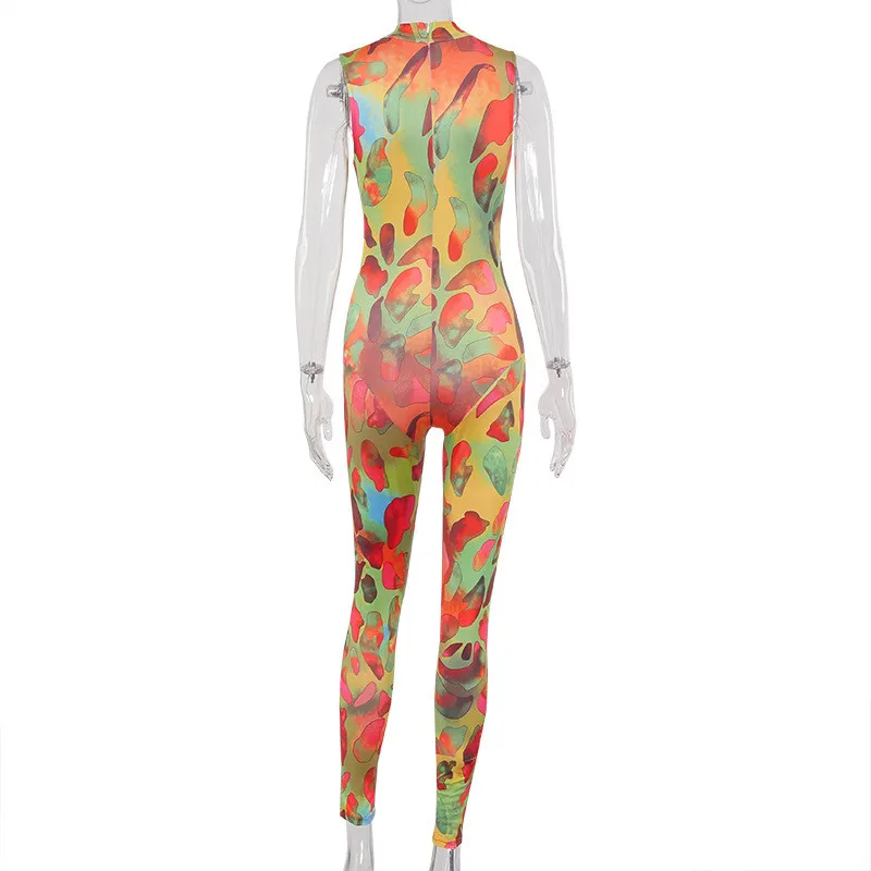 

2020 Hot Tie Dyeing Print Fashion Playsuit Jumpsuit Rompers Sexy Women Halter Sleeveless Summer Club Jumpsuit Shorts Trousers