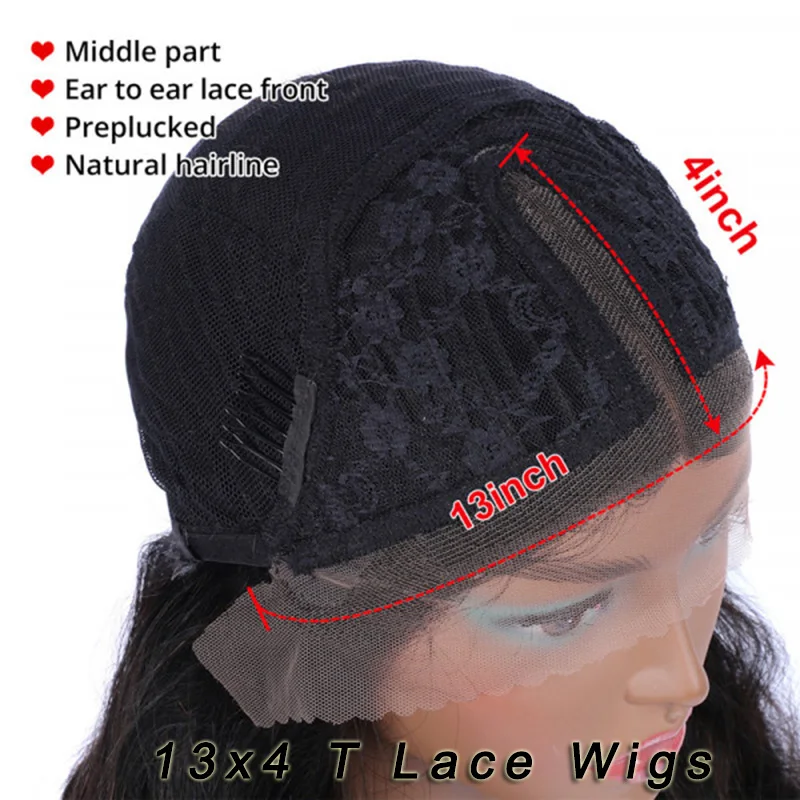 

T Part Lace Front wigs Kinky Straight Human Hair Wigs For Black Women Brazilian Remy Hair Yaki Straight 13x4x1 Lace Wigs 150%D