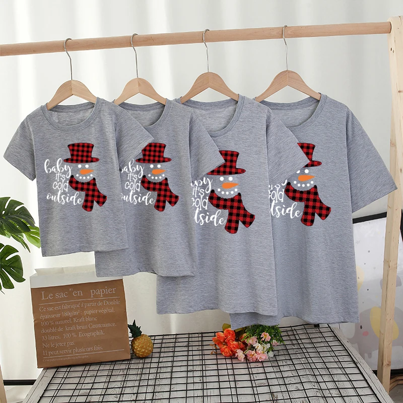 Camisas de aspecto familiar a juego, trajes a juego para la familia, estampado de mu&ntilde;eco de nieve de Navidad, padre e hijo, ropa para pap&aacute;, mam&aacute;, Top para beb&eacute;s, pelele para ni&ntilde;os y ni&ntilde;as-0