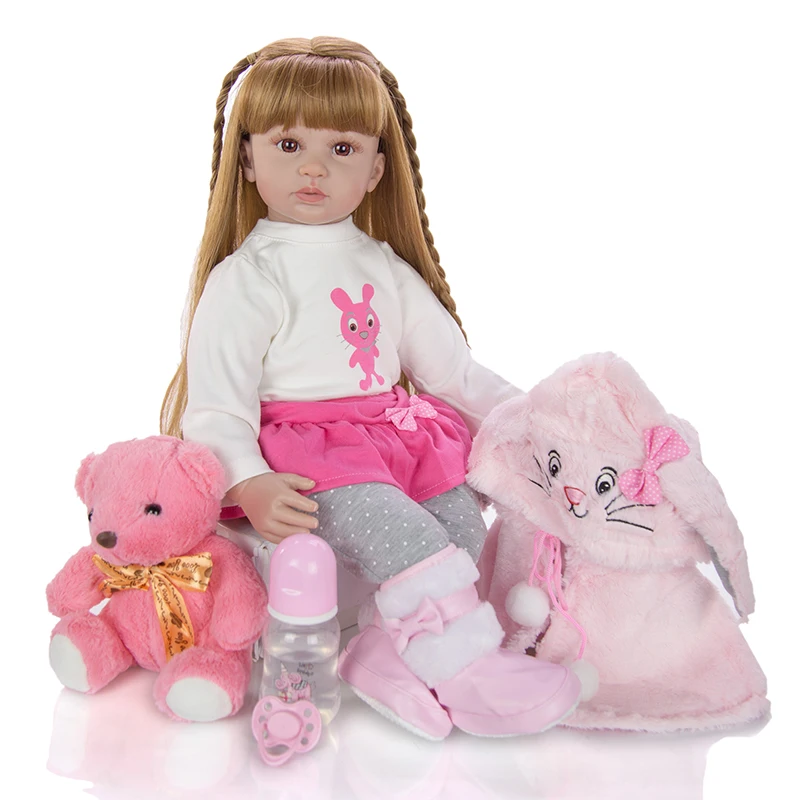 24 дюйма 60 см Reborn Baby Doll Menina силиконовые принцессы кукла Boneca длинные волосы