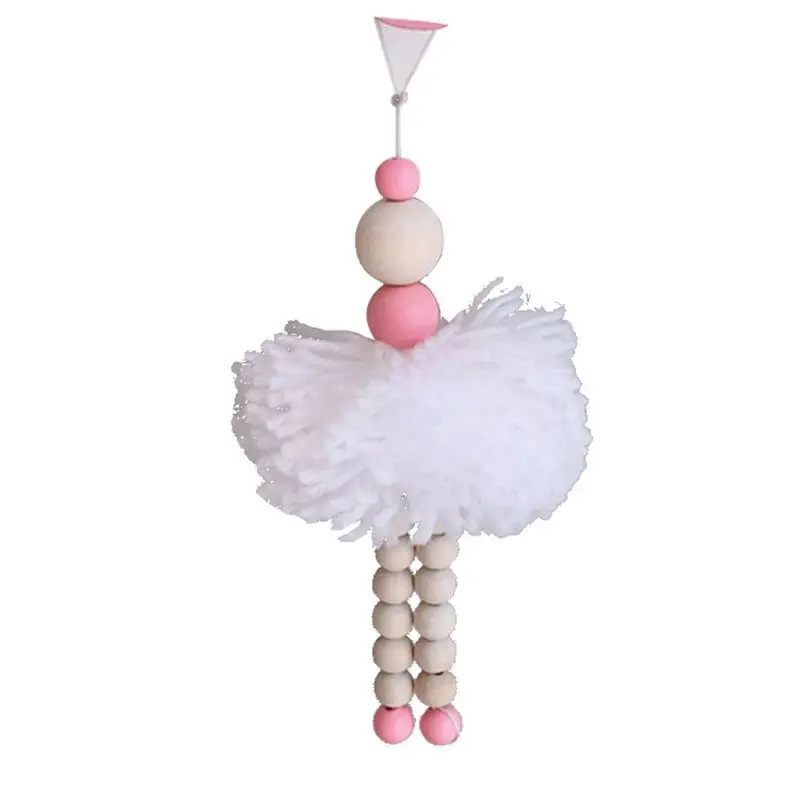 

53CA Ballet Dancer Wall Hanging Sitting Cute Nordic Style Wooden Beads Ornament Kids Room Decoration Photography Props