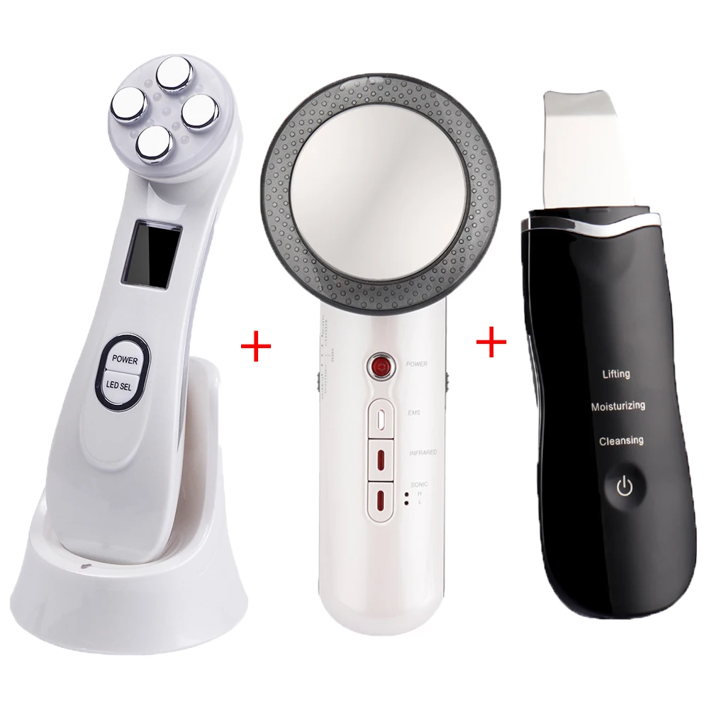 

EMS Mesotherapy RF Radio Frequency Facial Beauty + Ultrasoic Skin Scrubber Deep Face Cleaning + Infrared Body Slimming Massager