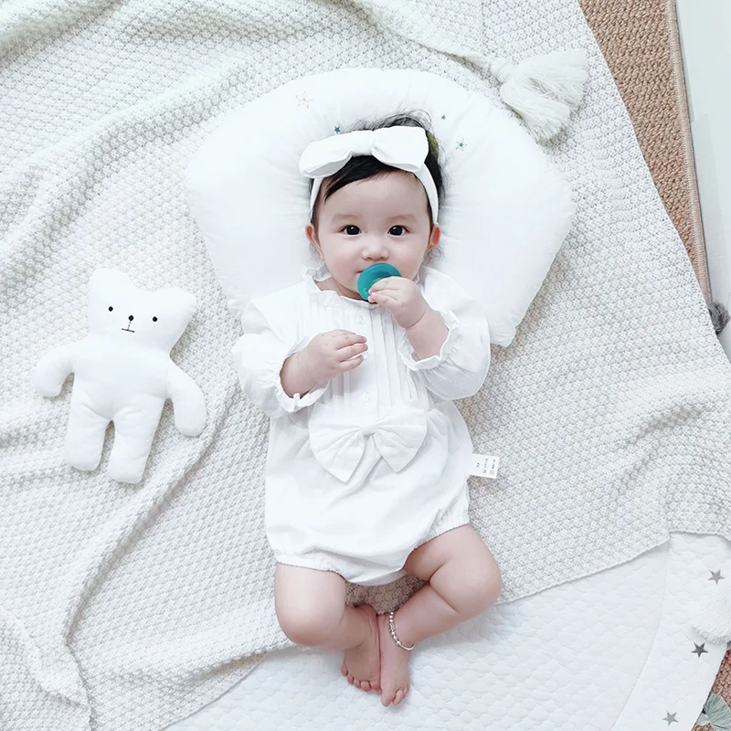 

Spring and Autumn Long-sleeve Cotton Triangle Romper Baby Girl Clothes Kids One-piece Soft Infant Bodysuits with Headband