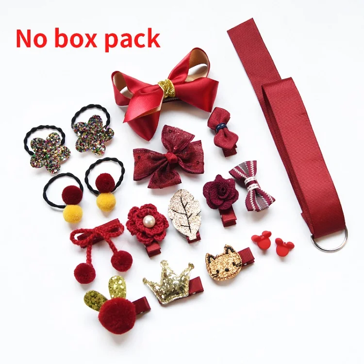 E-No Box 18 шт./кор. дети милые женские аксессуары для волос комплект ткани для младенцев с цветочным узором и бантом, заколки Заколки для волос подарок для девочек детские Головные уборы - Color: E-No Box