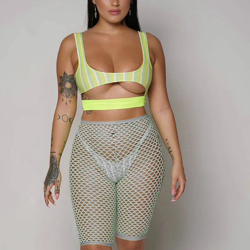 2019 Summer Sexy Shorts Women mesh hollow out Bodycon women High Waisted for | Женская одежда