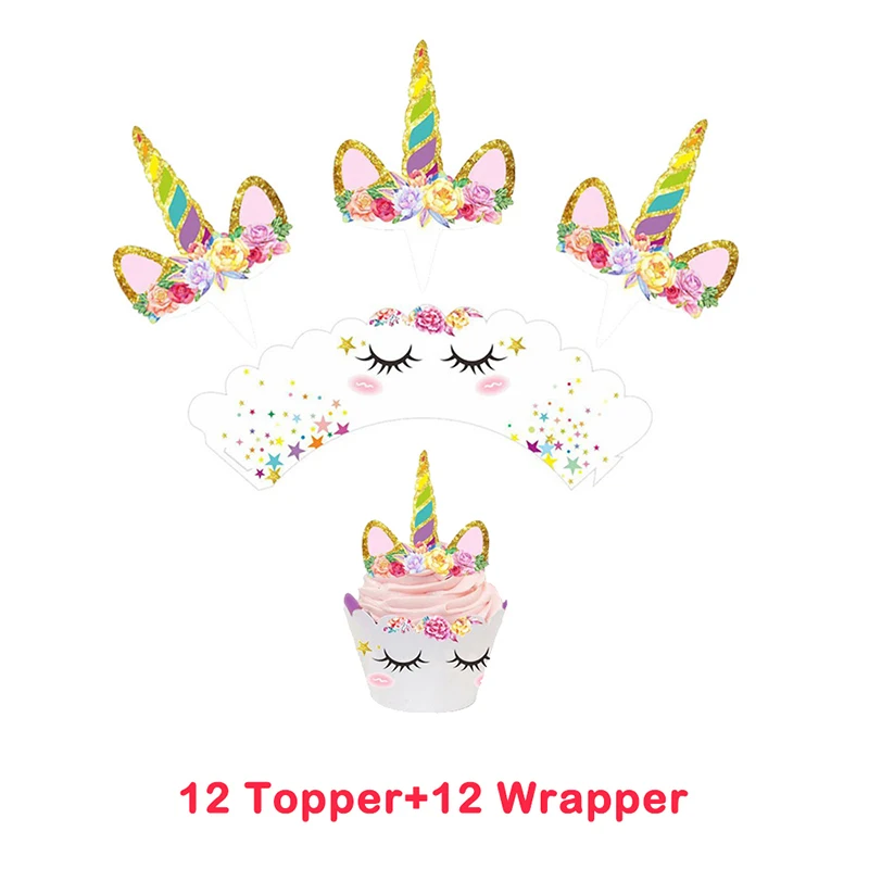 24 шт. вечерние обертки для торта с радужным единорогом украшения дня рождения