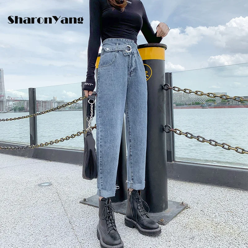 

High Waist Jeans Woman Street Style High Waist Denim Pants Cotton Loose Vintage Washed Personality Jeans 2021 Spring Summer