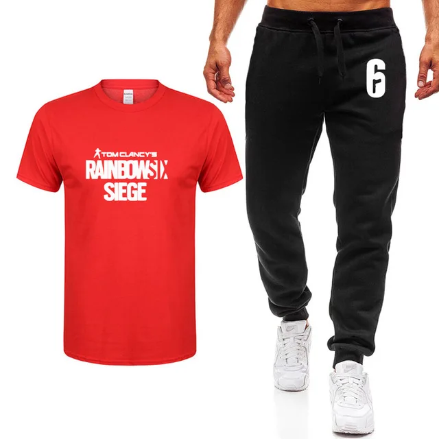 Summer Men t Shirt Tom Clancys Rainbow Six Siege T-shirt Casual Fashion Hip Hop cotton T-Shirt high quality T Shirts+pants suitX |