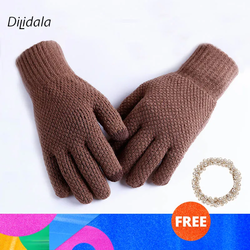 Dilidala вязаные мужские зимние перчатки сенсорный экран модные одноцветные уличные