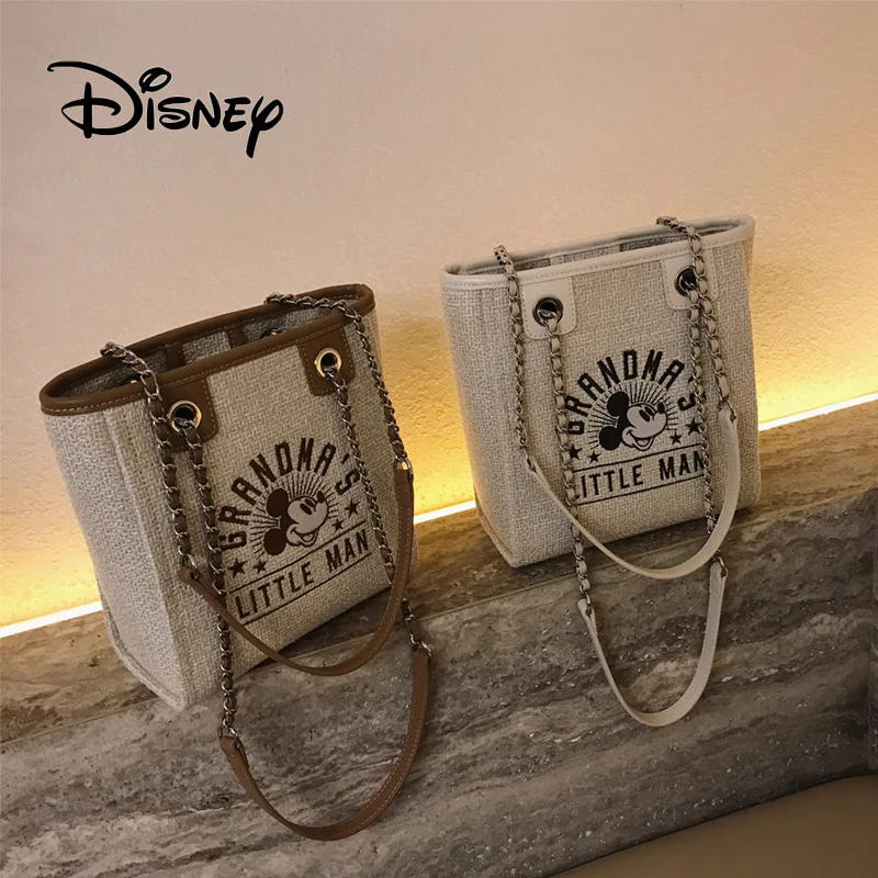 Женская сумка на плечо из хлопка и льна с изображением Микки Мауса|Плюшевые