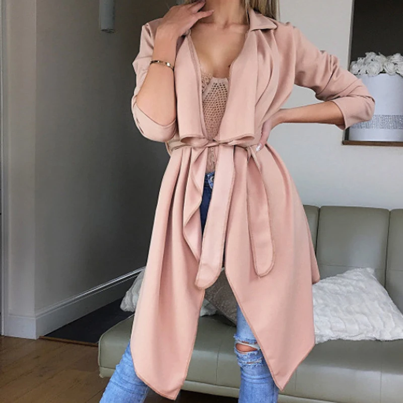 2018 весеннее пальто ветровка женский s Тренч Женский Плюс Размер неровный подол и