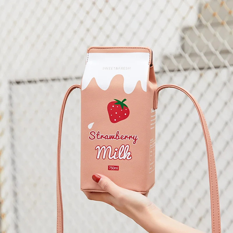 

JESSIC 2020 New Fruit Plush Backpack Cute Pink Strawberry Milk PU Wallet Shoulder Bag Creative Style Backpack Girl Gift
