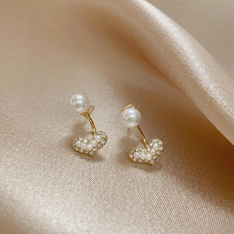 

New simple two-wear love earrings women flash diamond pearl earrings