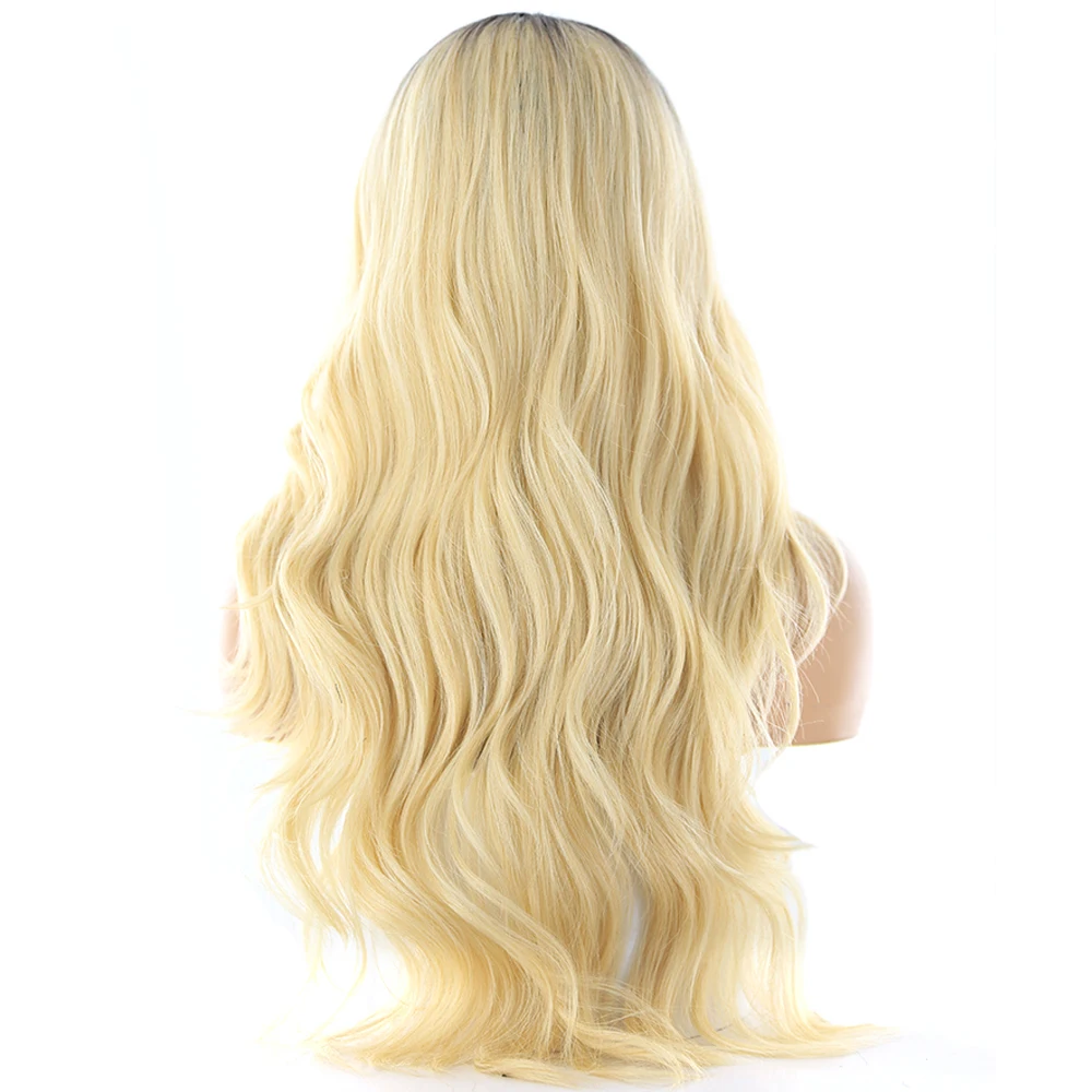 Блондинка 613 эффектом деграде(переход от темного к Цвет кружевная часть синтетические волосы парики с челкой термостойкие волокна X-TRESS длинный волнистый парик боковая часть для Для женщин