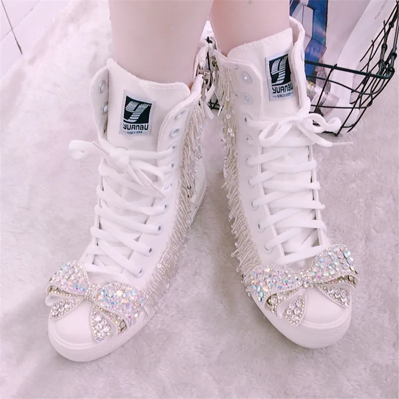 Туфли парусиновые на толстой подошве с кисточками и бантом ручной работы | Обувь