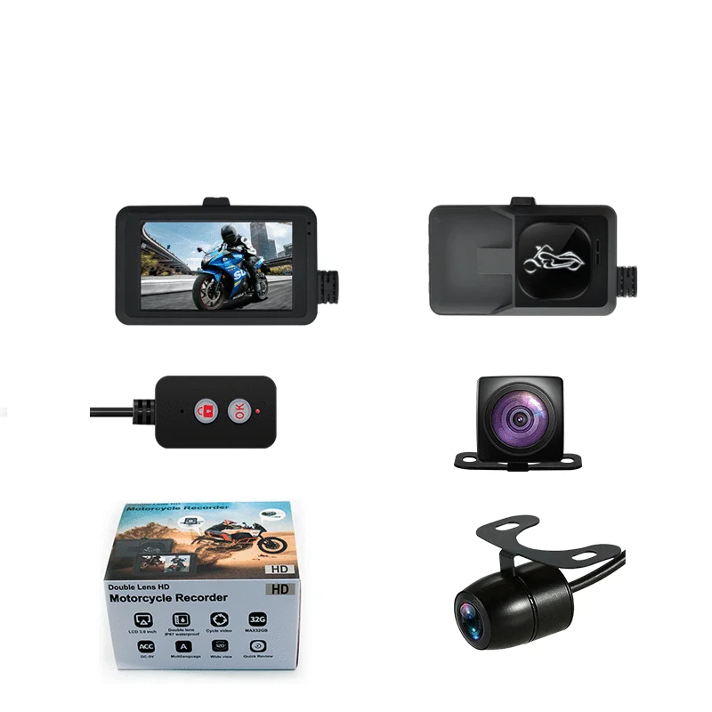 Дешевый мотор DVR видеорегистратор HD 720P + 480P Передняя камера заднего вида