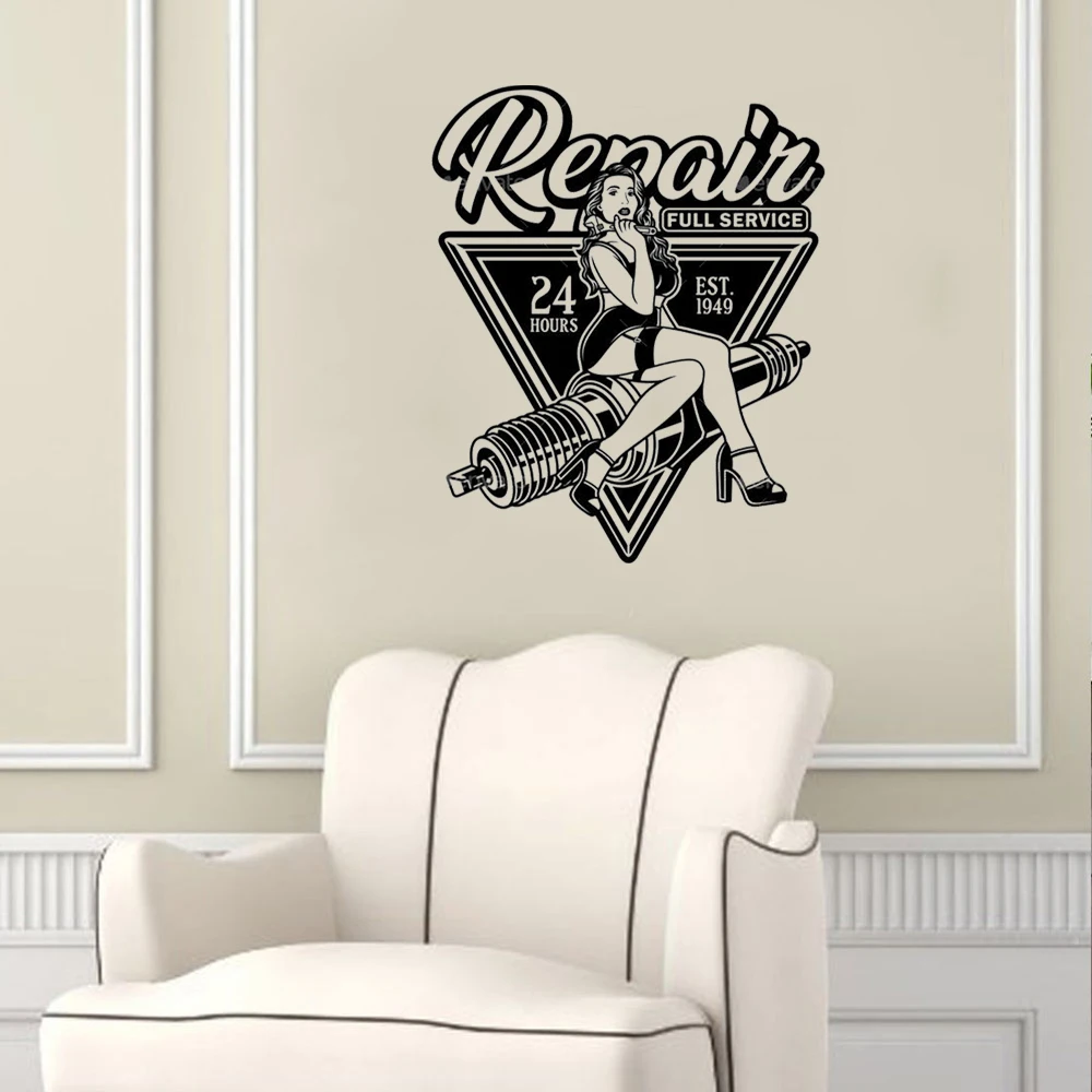 

Sexy beauty car repair logo wall sticker for car repair door window wall decals waterproof revocable vinyl dw20569