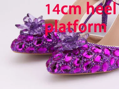 purple 14cm platform Сандалии с цветами и кристаллами; обувь для невесты; обувь для вечеринок; обувь принцессы на высоком каблуке 8 см; Стразы AB; женские туфли-лодочки на ремешке с пряжкой; сезон лето - Цвет: purple 14cm platform