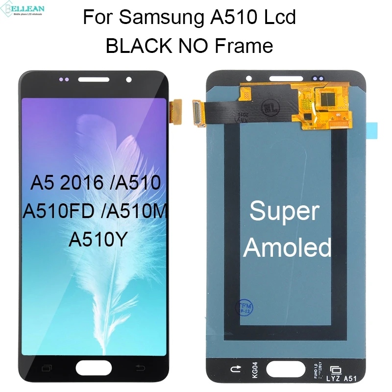 Catteny скидка Super Amoled для samsung Galaxy A5 ЖК A510 Дисплей кодирующий преобразователь сенсорного экрана в сборе A510F ЖК-дисплей с рамой - Цвет: Super Amoled Black