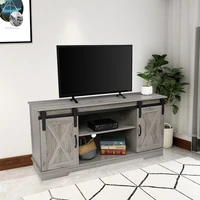 fch multipurpose sliding barn door tv stand cabinet with adjustable side shelf table large storage space 58x16x28inch grayus w