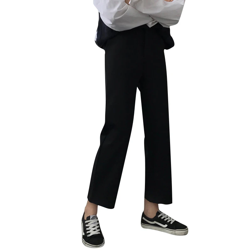 

Women's Clothing 2019 New Trendy Straight Casual Versatile Half Elastic Waist Slimming Suit College Straight-Leg Ankle-Length