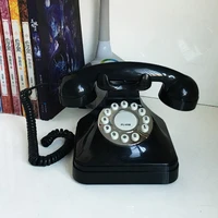 Vintage Landline Phone Retro Landline Corded Telephone Push Button Dialing Desk Telephone for Home Office Decoration -Black