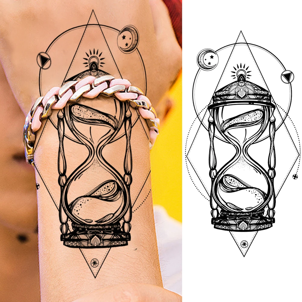 Черный цветок Временные татуировки наклейки поддельные Ловец снов лиса змея