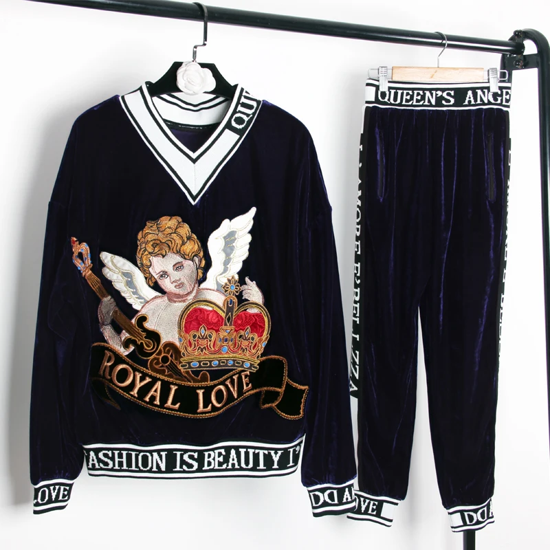 Женский бархатный комплект из двух предметов толстовка с v-образным вырезом и