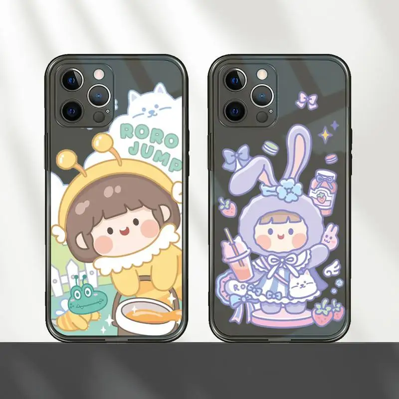 

Cute anime girl snacks Phone Case For iPhone 7 8 11 12 X XS XR MINI Pro Max Plus Retro Black Grey clear transparent