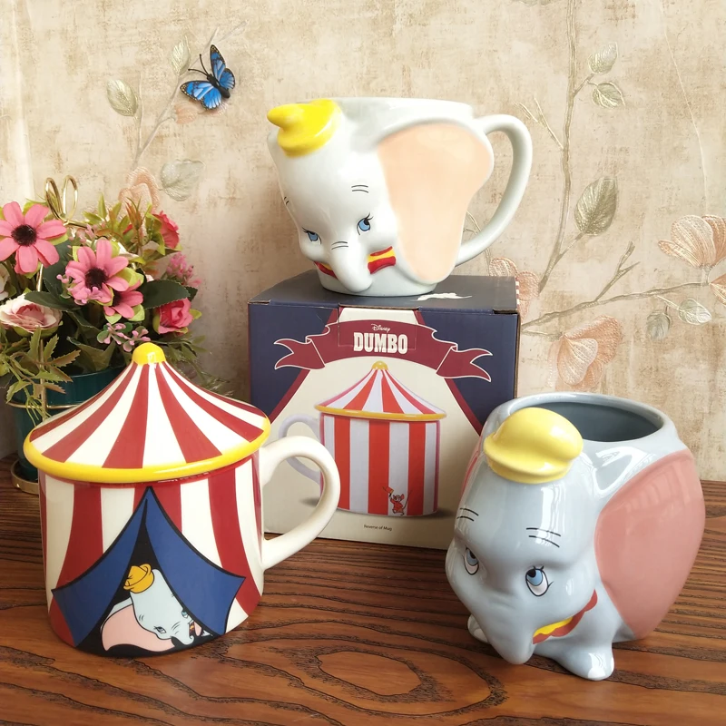 Disney Dumbo Circus Series Hand-painted Ceramic Mug 3D Creative Three-dimensional Water Cup with Lid Couple Cups Festival Gift