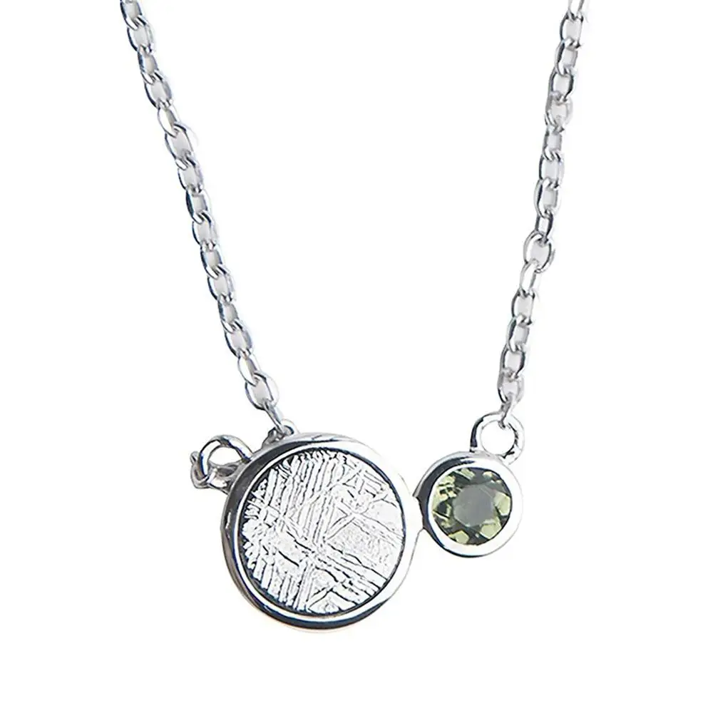 

10mm Natural Gibeon Iron Meteorite Moldavite Pendant Necklace For Women Men Round Beads Gemstone Silver Chains Jewelry AAAAA