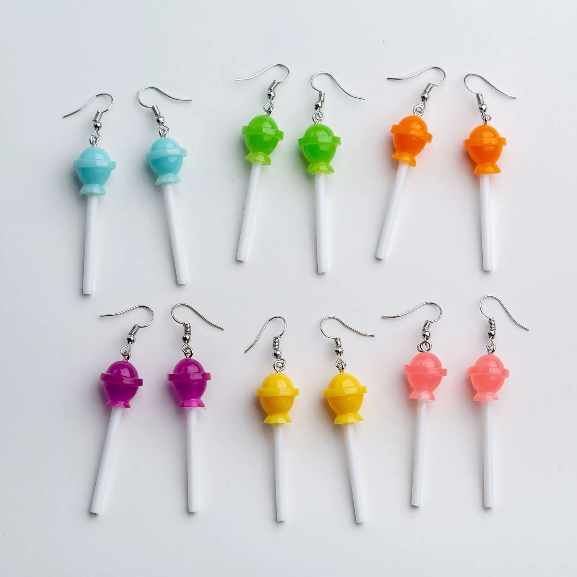 

2021 New resin design lollipop Women's dangle earring cute Creative hand-made Clip-on earrings sweet girl series fashion jewelry