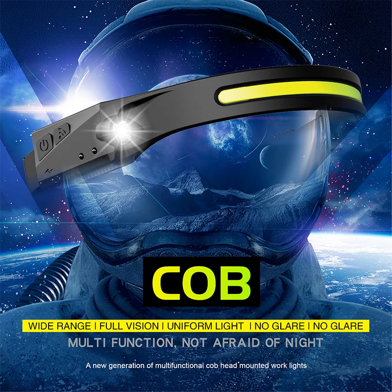 2400mAH мини панель солнечных батарей COB светодиодный налобный фонарь кухонное