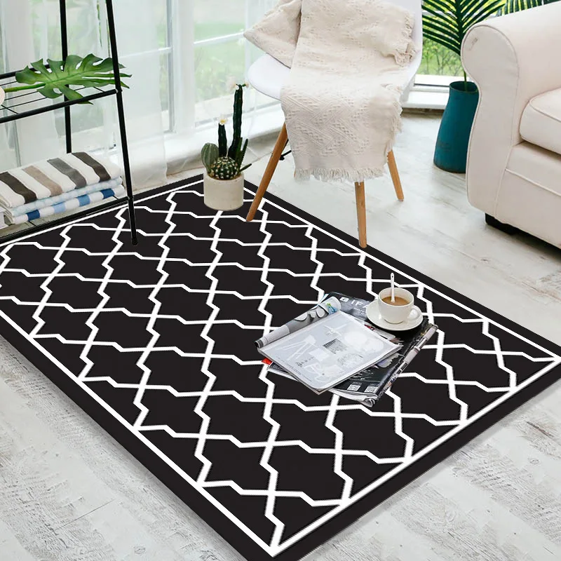 Modern European Black And White Geometric Carpet For Living Room Bedroom Anti-slip Floor Mat Fashion Kitchen Area Rugs | Дом и сад