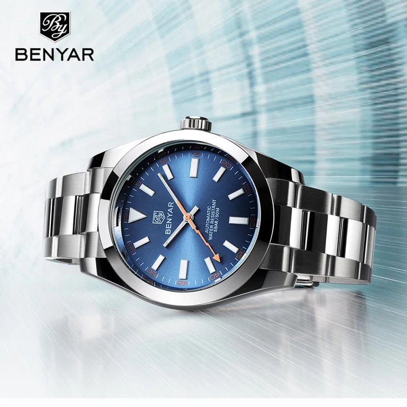 BENYAR Mens Watches Top Brand Luxury Mechanical Automatic Watch Men Stainless Steel Waterproof Business Wristwatch reloj hombre