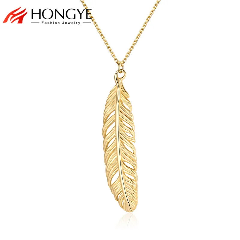 

Hongye Gold Color Long Leaf Shape Pendant For Female Girl Copper Chain Necklace Party Weeding Bohemia Jewelry 2022 New