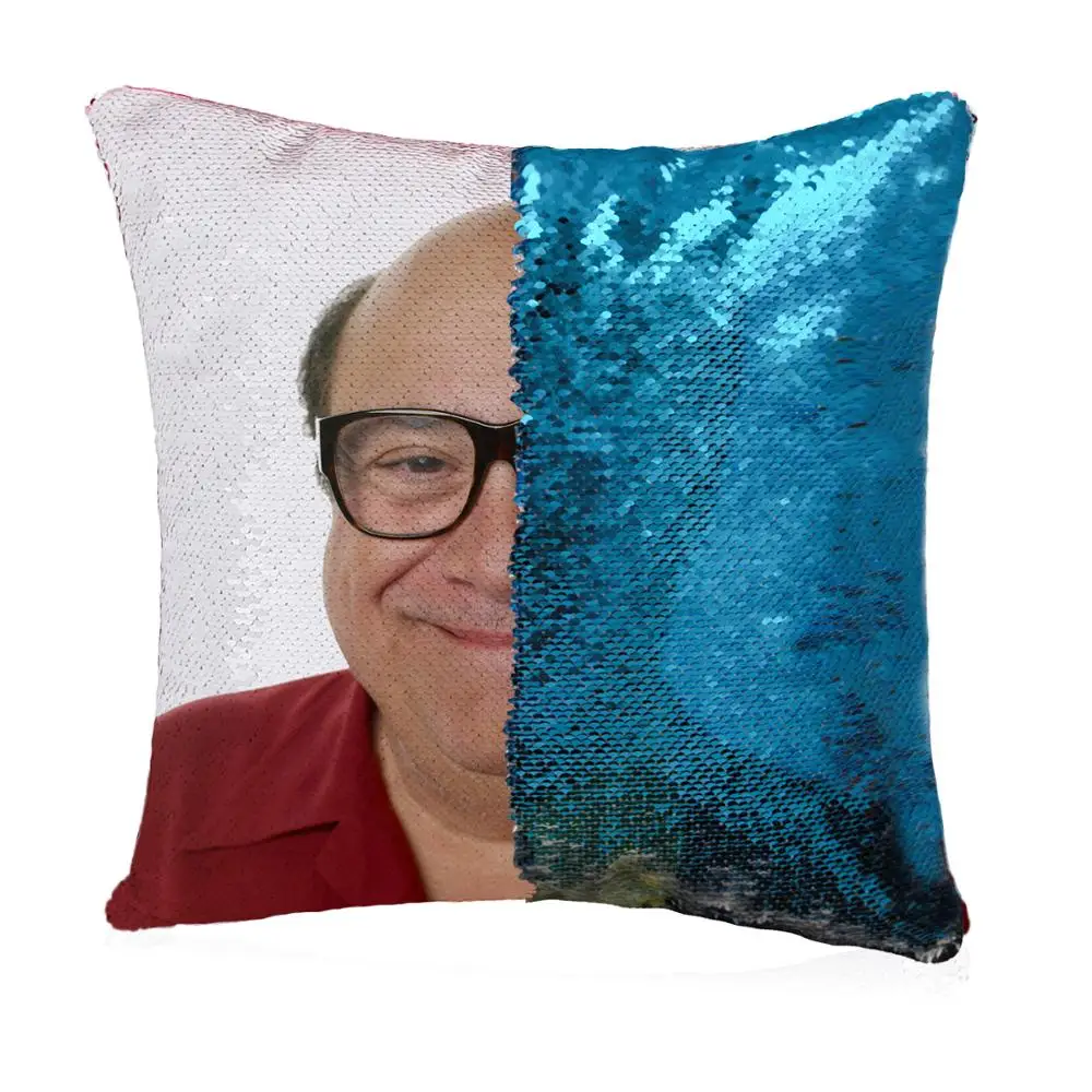 Блесток Подушка «русалка» крышка Danny Devito Уход За Кожей Лица Забавные двухсторонняя волшебная, скидка, накидка для подушки, Цвет изменения 16x16