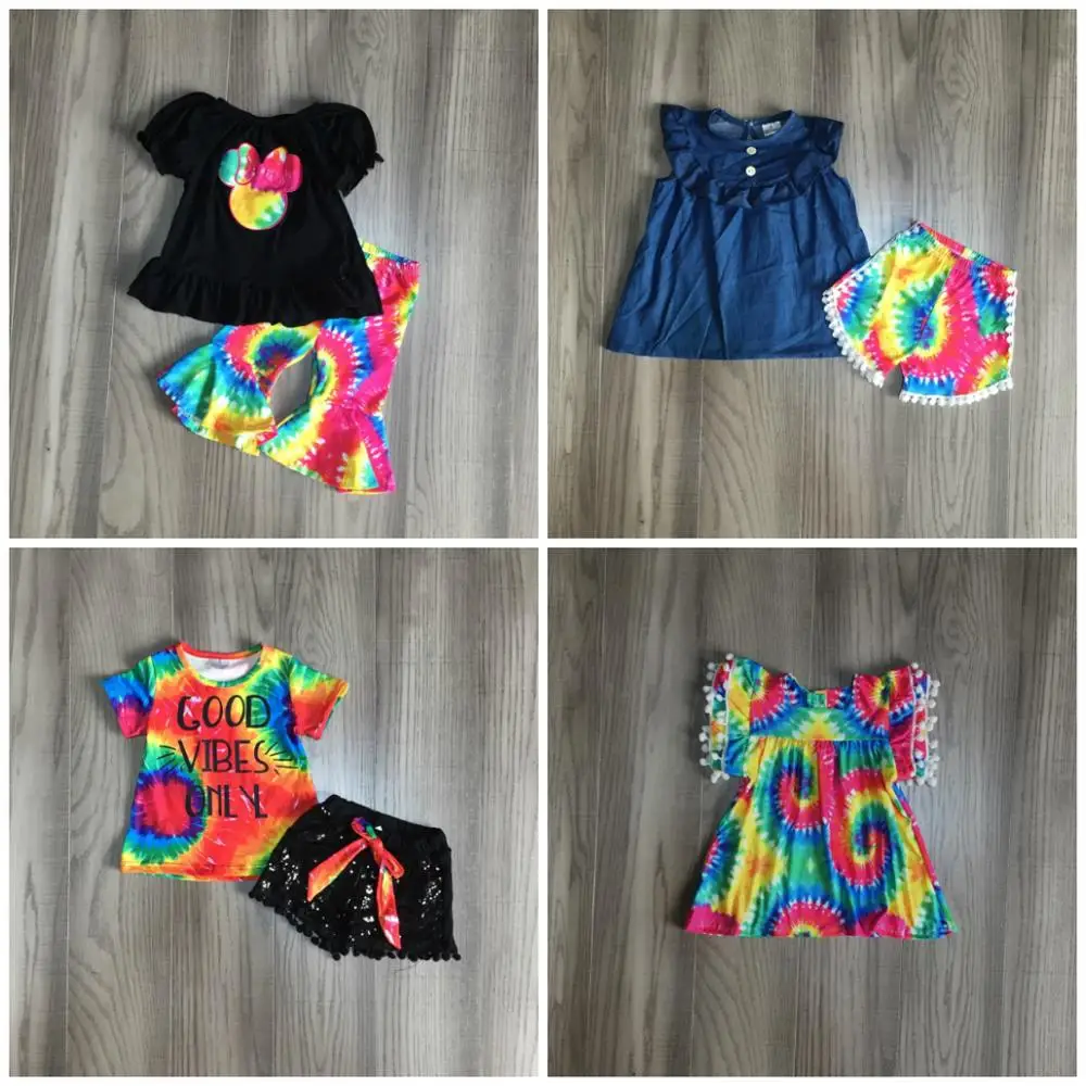 Летняя детская одежда для маленьких девочек футболка с крашеным галстуком