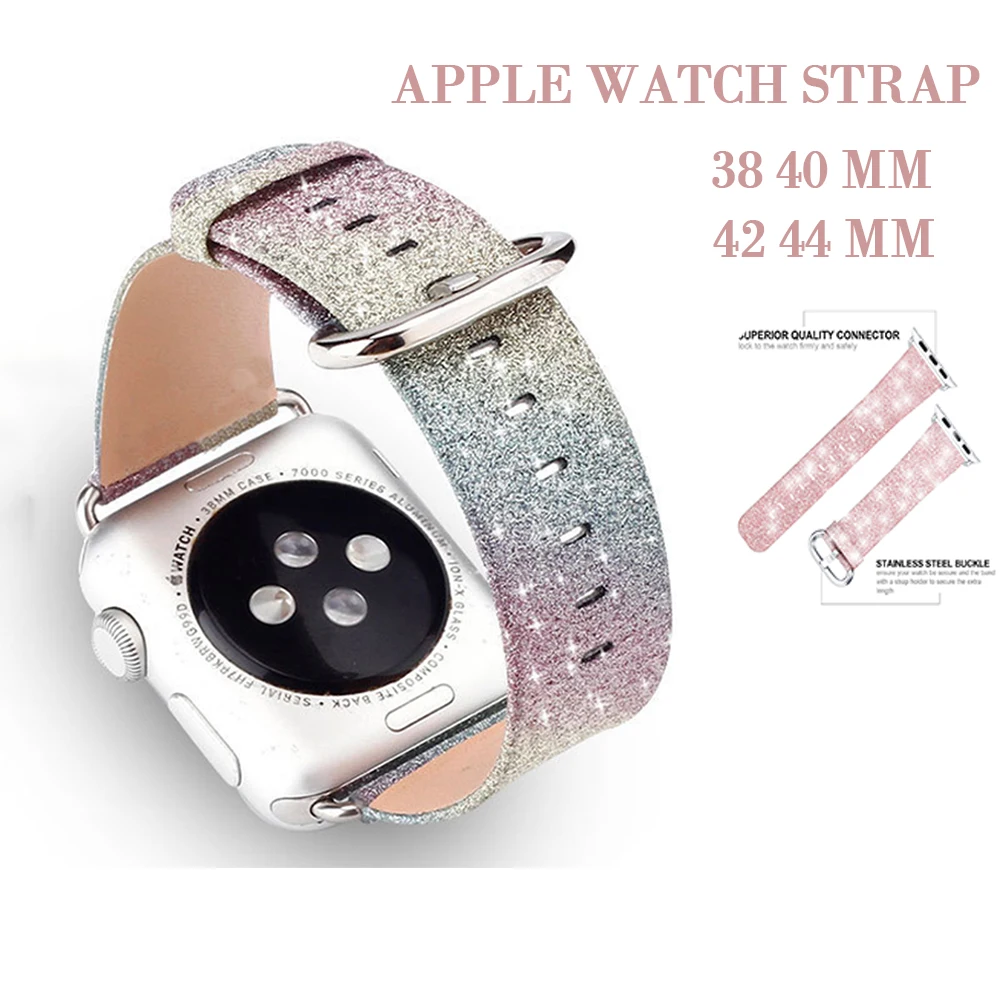Ремешок кожаный с блестками для Apple Watch 5 4 Band 40 мм 44 Series браслет iWatch 3 2 1|Ремешки