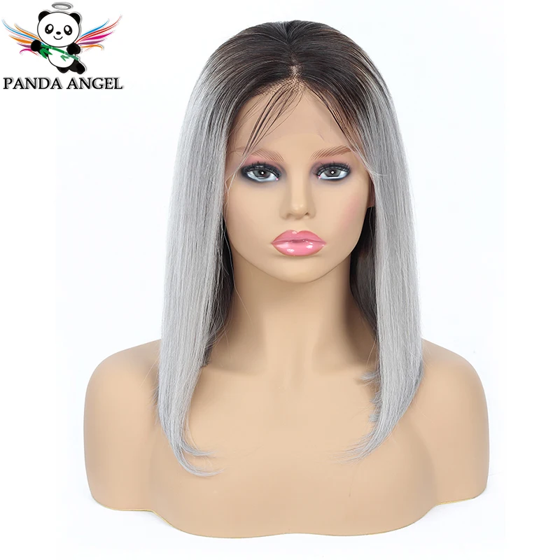 Panda 1B Gray Lace Front Short Bob Wigs 150% Density Brazilian Straight Lace Front Human Hair Bob Wigs For Women Remy Hair