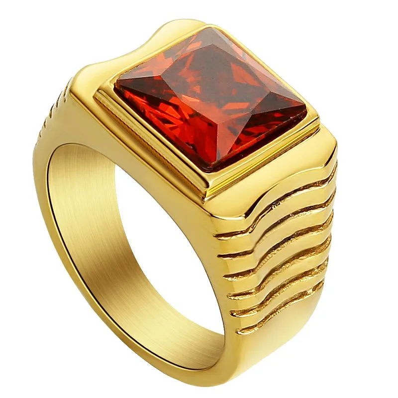 Gold Red Valily Jewelry Для женщин кольцо Нержавеющая сталь цвета: золотистый, красный/черный камень кубический цирконий Кольца для Для мужчин обручальное кольцо с простыми линями кольца - Цвет основного камня: Gold Red