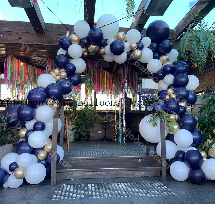 129 шт. 1 арочный комплект 10 дюймов темно синий белый латексный Золотой хром