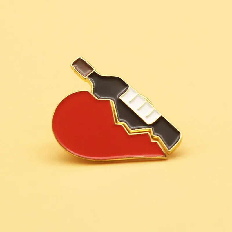

Love red wine brooch and enamel pins Men and women fashion jewelry gifts anime movie novel lapel badges