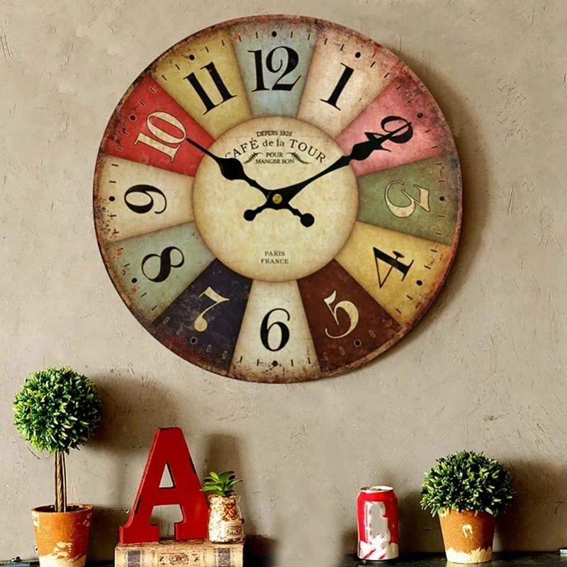 

16 Inch Thick Wood Wall Clock Retro Farmhouse Clocks for Living Room Decor Bedroom Restaurant,Silent Battery Operated