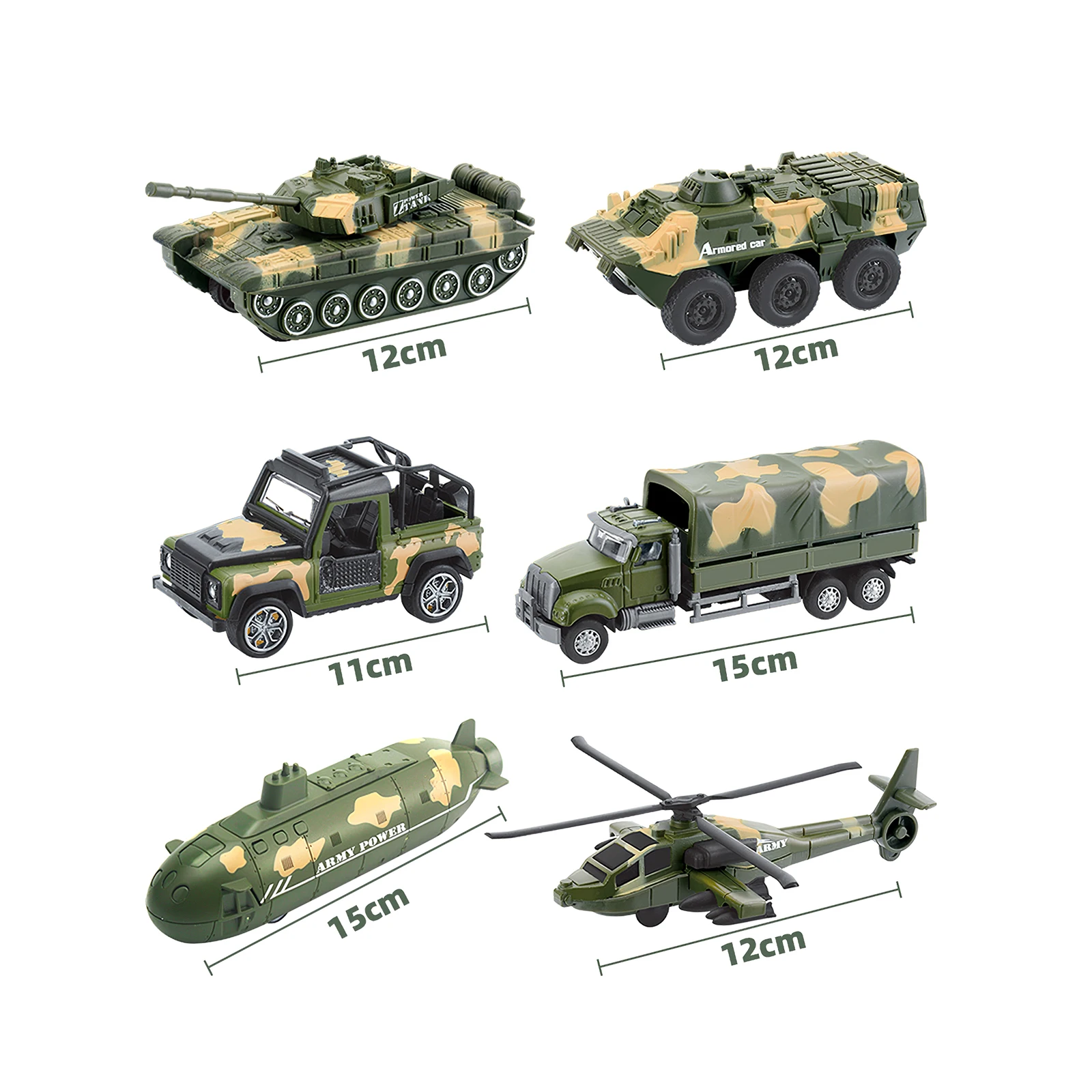 

6pcs/Set Pull Back Tank Car Truck Plane Submarine Helicopter Model Car Toys Simulation Vehicles Toy Kids Boy Birthday Gifts