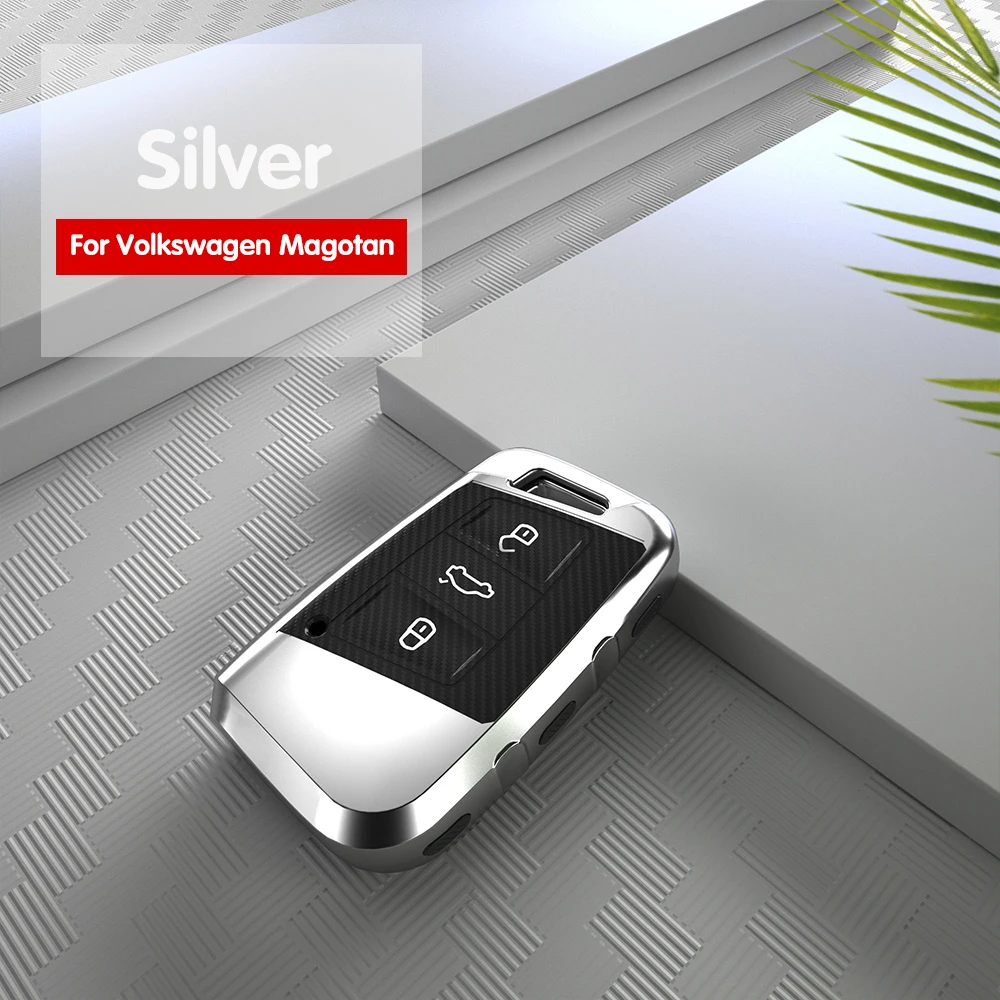 KEIN ТПУ 3 мм Углеродистой углеродное волокно узор ключ чехол для Volkswagen Passat B8 Skoda Superb A7 Tiguan MK2 Magotan CC Авто ключ защитный чехол - Название цвета: Серебристый