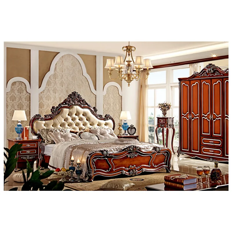 Классические роскошные кожаные кровати прикроватный столик и комод|leather bed|genuine